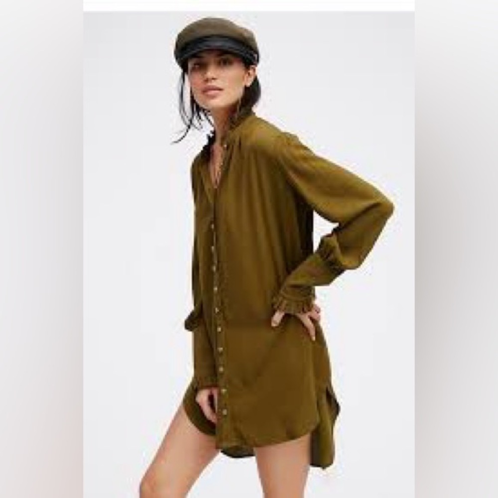 Free People Olive Green Lieutenant Shirt Dress